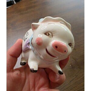 VTG MCM Made In Japan Kitschy Piglet Coin Bank Saving 4 Mink Coat 1950-60s Retro